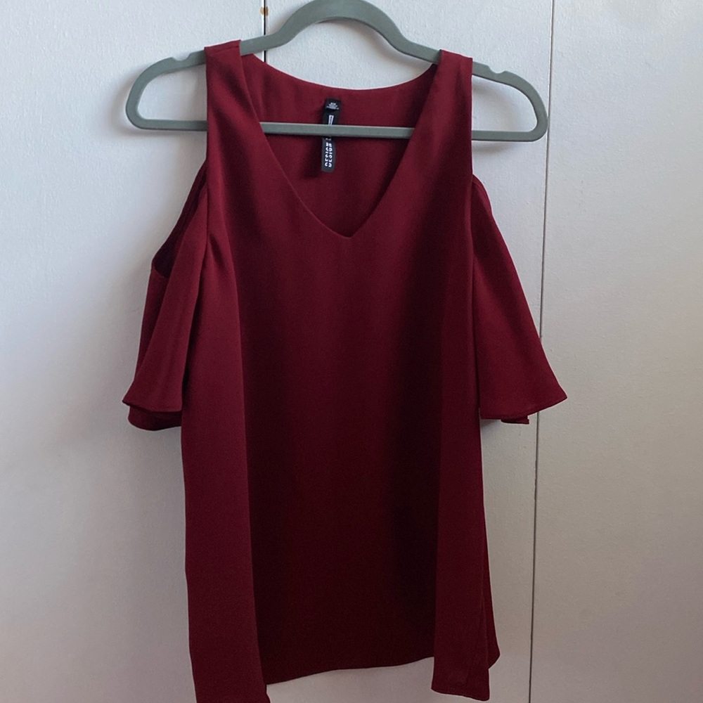 Deep Red Cut Out Shoulder Top - Design Lab